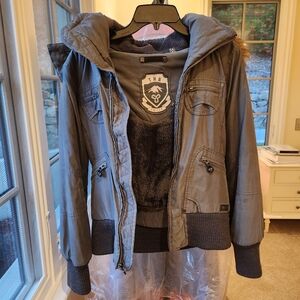 Aritizia TNA Women's Gray Fur-Lined Parka Jacket with hood